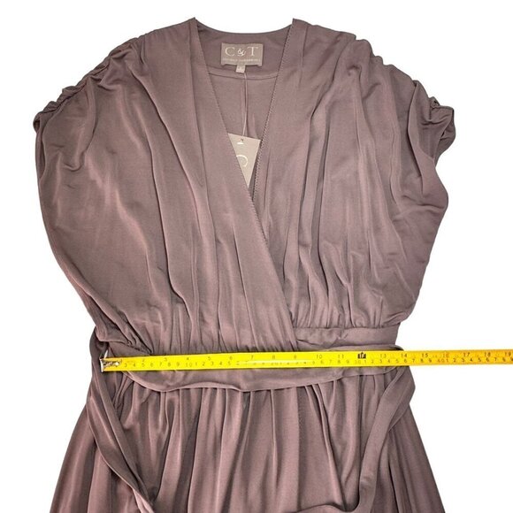 NWT COSTELLO TAGLIAPIETRA Wrap Dress Sz.6 Taupe Neutral Designer Career Drapey - Picture 11 of 14